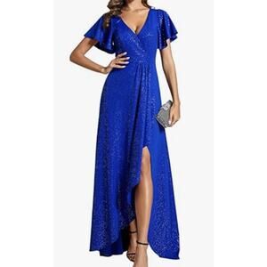 NEW Ever-Pretty Women's Glitter High Low Ruffled Hem V-Neck Formal Dress Size 14
